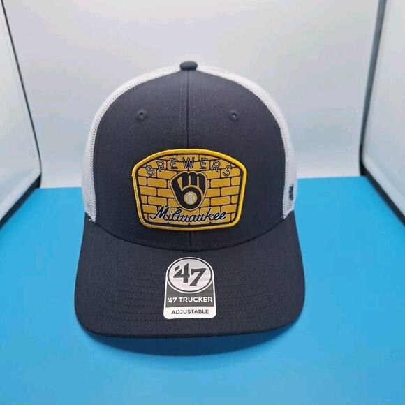 '47 Brand Milwaukee Brewers Region Patch Trucker Adjustable Hat Snapback Blue - Picture 1 of 8